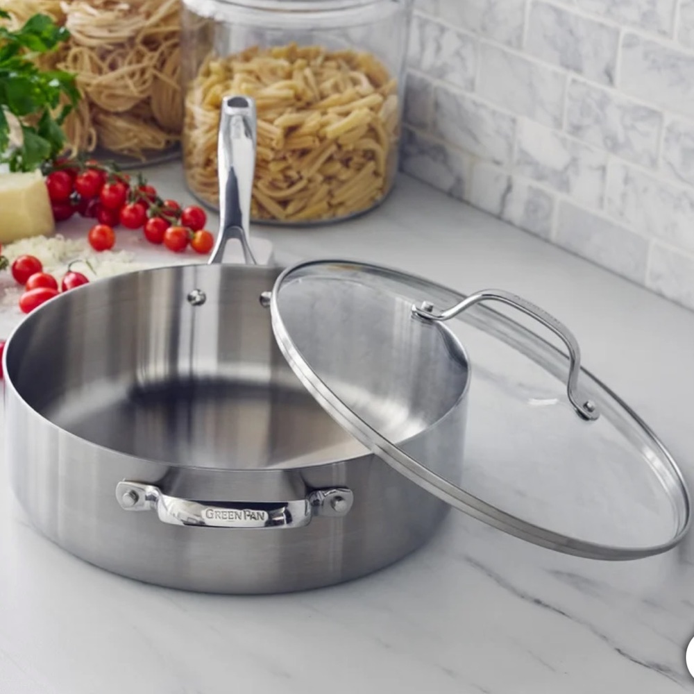 GreenPan Stainless Steel Sauté Pan with Glass Lid 5QT